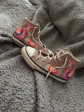 Converse High-Top Suede Sneakers - Taupe with Pink Accent